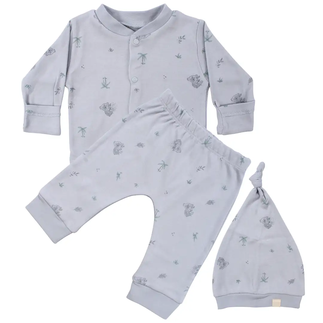 Unisex Gri Koala Desenli Organik Üçlü Pijama Takımı 1