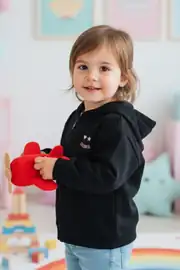 Kız Cocuk Siyah Colorful Kapüşonlu Hırka 1
