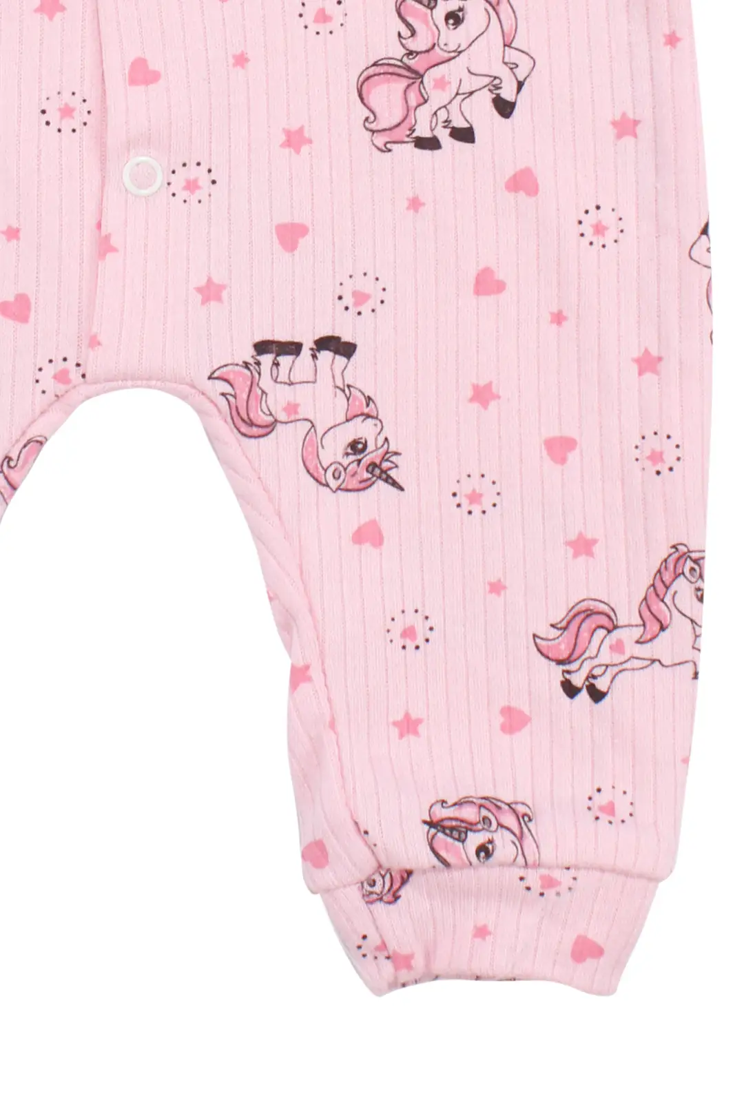 Kız Bebek Pembe Unicorn Desenli Çıtçıtlı Manşetli Tulum 5