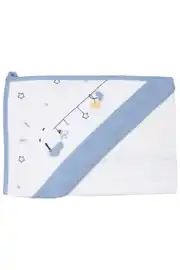 Erkek Bebek Beyaz Mavi Tavşan Desenli Havlu Bornoz Set 5