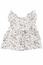 Kız Bebek Beyaz Mor Minik Çiçek Desenli Kolları Fırfırlı Müslin 2'li Takım 3