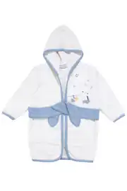Erkek Bebek Beyaz Mavi Tavşan Desenli Havlu Bornoz Set 3