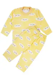 Bulut Desenli Alt Üst Sarı 2'li Pijama Takım 3