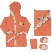 Erkek Çocuk Turuncu Ops Yazılı Güneşli Desenli 5 Parça Havlu Bornoz Set 1