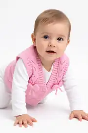 Lüx Pembe Kurdeleli Kız Bebek Triko Yelek 2
