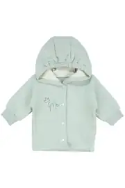 Kız Bebek Su Yeşili Kapitoneli Kapüşonlı Çıtçıtlı Me Nakışlı Hırka 1