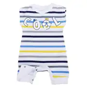 Erkek Bebek Sarı Mavi Çizgili Cool Yazılı Alttan Çıt Çıtlı Tulum 3
