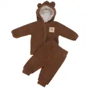 Unisex Kahve Peluş Kulaklı Kapşonlu Hırkalı 2'li Takım 1