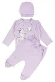 Kız Bebek Lila Yıldızlı Ayıcık Baskılı Patikli Pijama Takımı 0-3 Ay 1