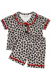 Kız Bebek Kahve Kırmızı Biyeli Leopar Desenli Şortlu Pijama Takım 2
