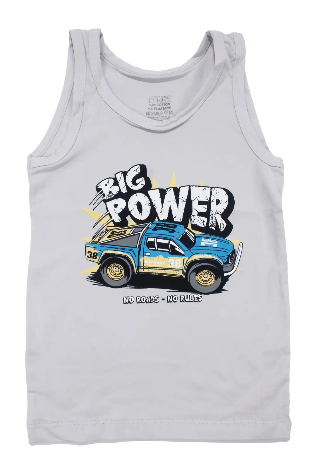 Erkek Çocuk Açık Gri Big Power Araba Baskılı Atlet 2-3 Yaş