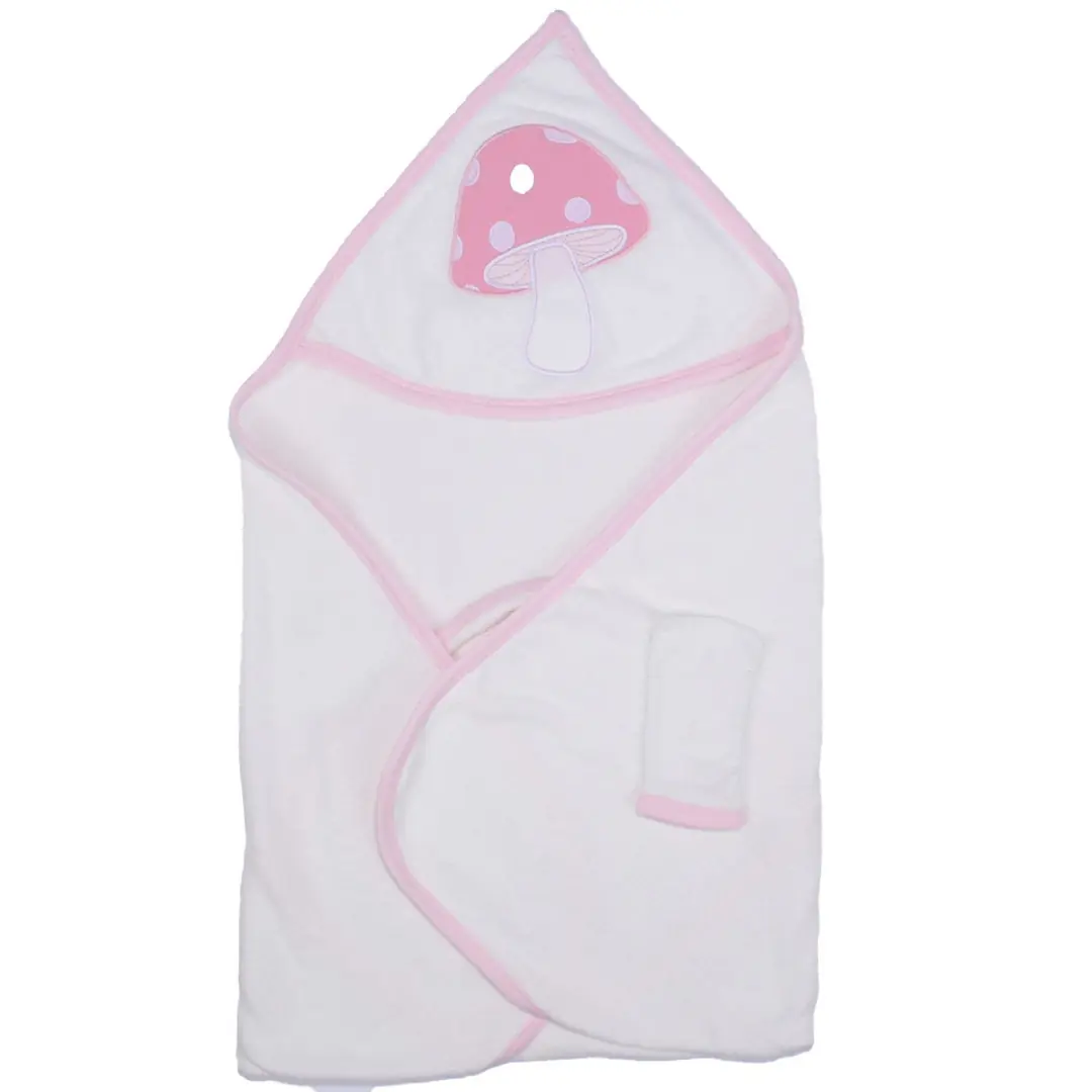 Kız Bebek Pembe Mantar Desenli Havlu Lif Set 3