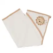 Unisex Ekru Kahve Biyeli Aslan Nakışlı Havlu Lif Set 2