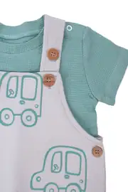 Erkek Bebek Yeşil Gri Araba Desenli Salopet Takım 4