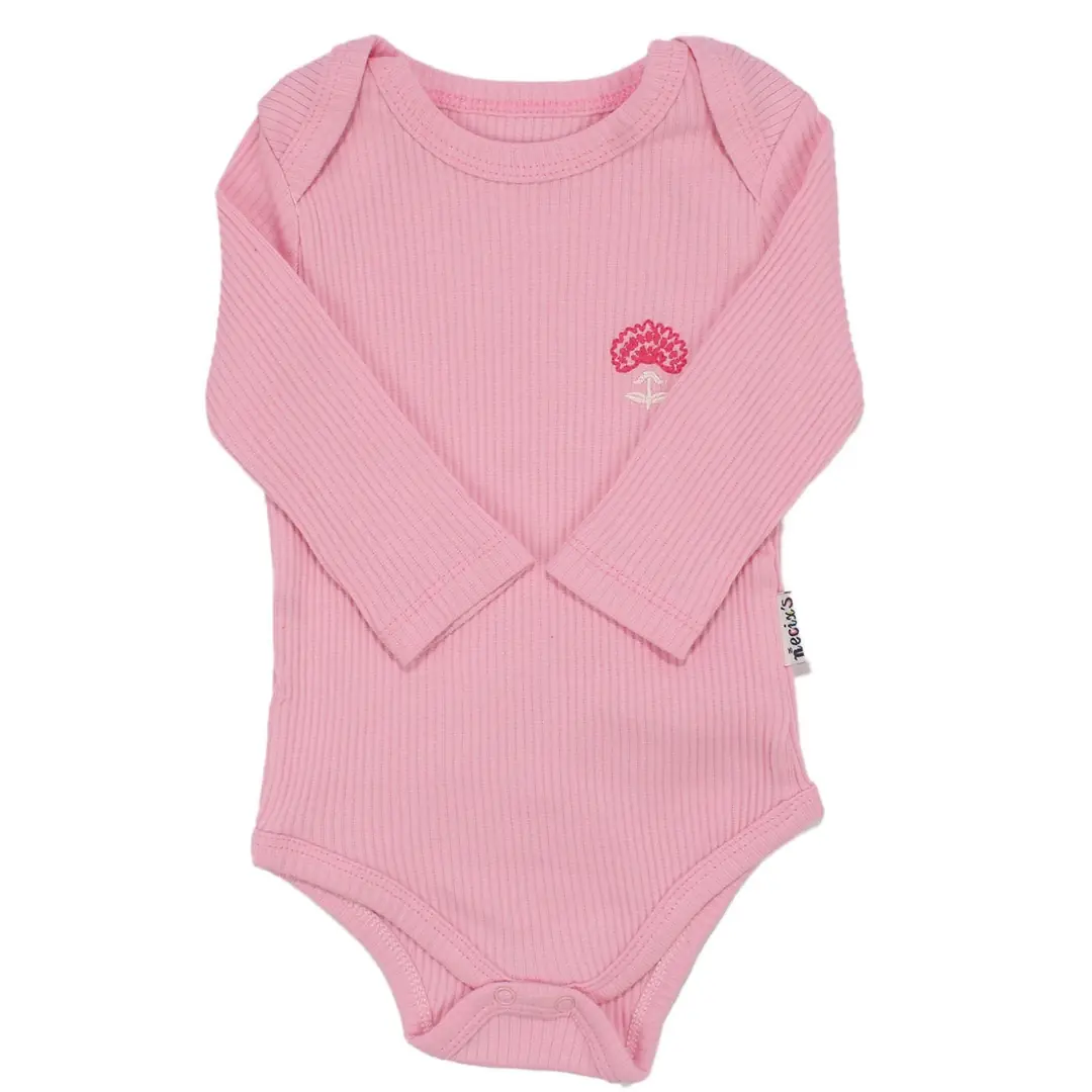 Kız Bebek Fuşya Pembe Omuzları Fırfırlı Kalp Desenli 3'lü Zıbın Set 4