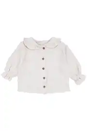 Kız Bebek Ekru Müslin Gömlekli Mavi Fırfırlı Pantolonlu 2'li Lüks Takım 3