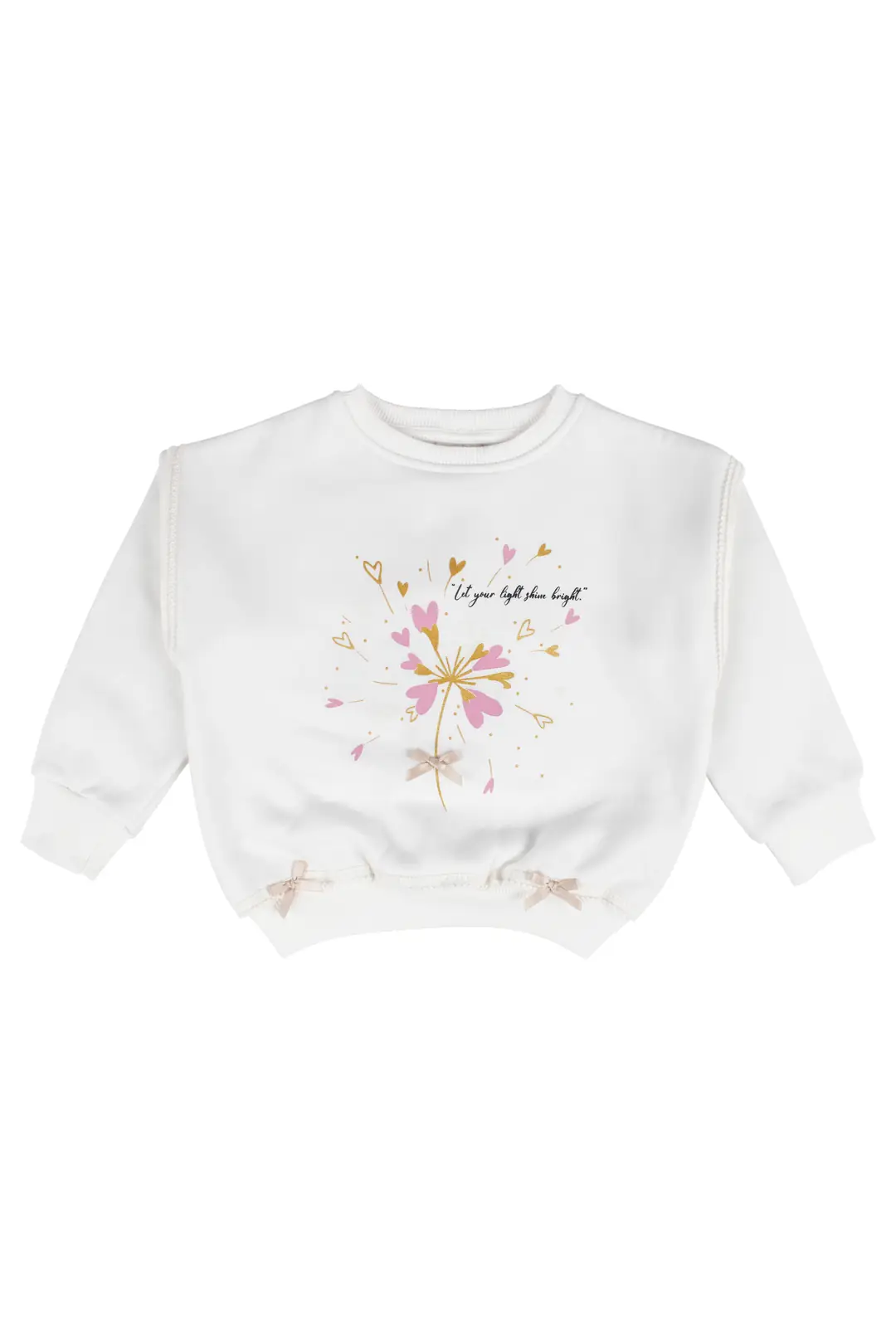Kız Çocuk Beyaz Kalp Baskılı Sweat