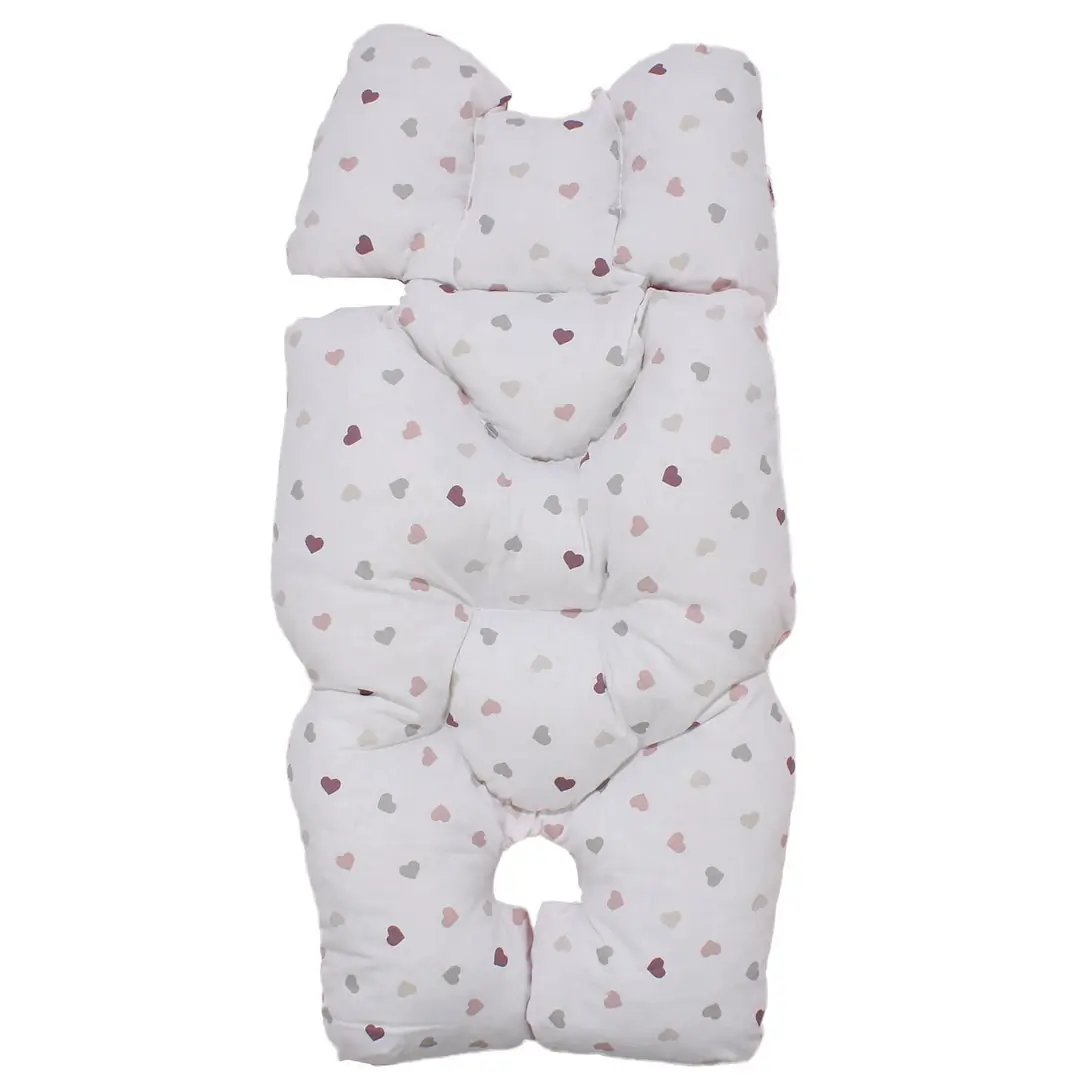 Unisex Pembe Beyaz Kalp Desenli Çift Taraflı Puset Ve Bebek Arabası Minderi 1