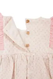 Kız Bebek Ekru Pembe Kolları Fırfırlı Fisto Fiyonklu Desenli Şortlu Müslin 2'li Takım 5