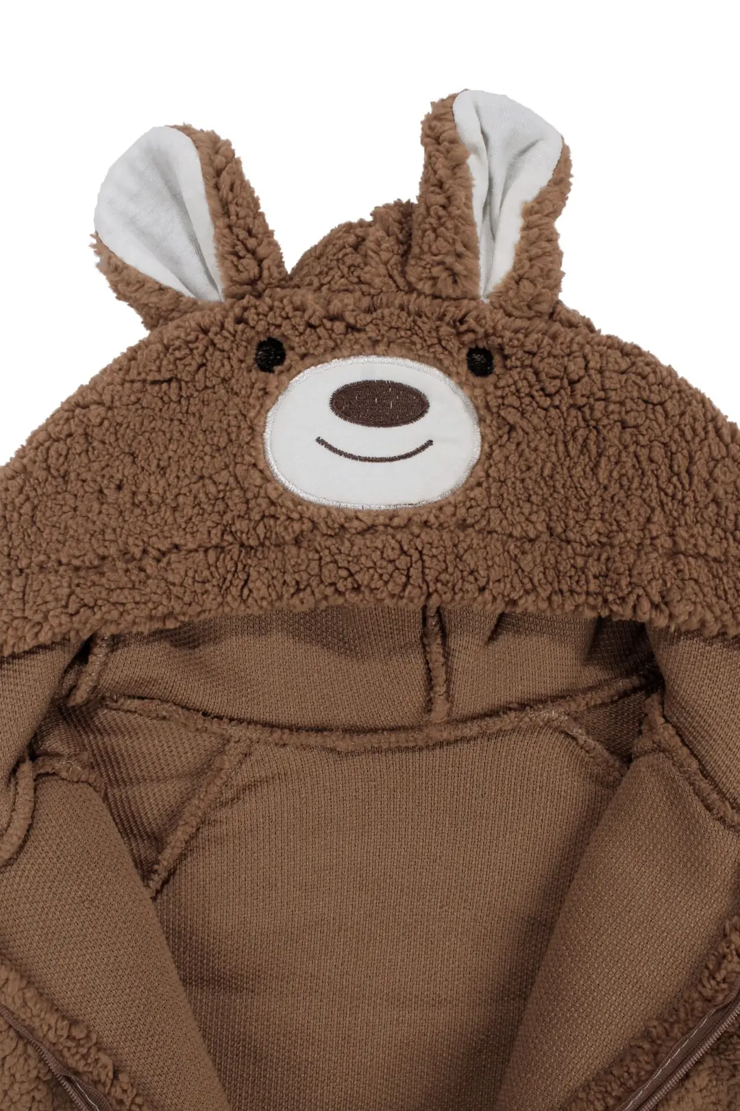 Unisex Kahve Ayı Nakışlı Kapşonlu Peluş Tulum 2
