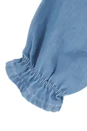 Kız Bebek Ekru Dantel Yakalı Tokalı Kot Elbise 4