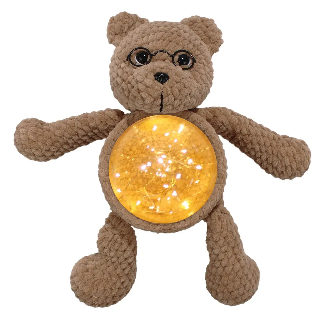 Amigurumi Kahve Gözlüklü Ayıcık Gece Lambası Pilli Aksesuar Oyuncak 1