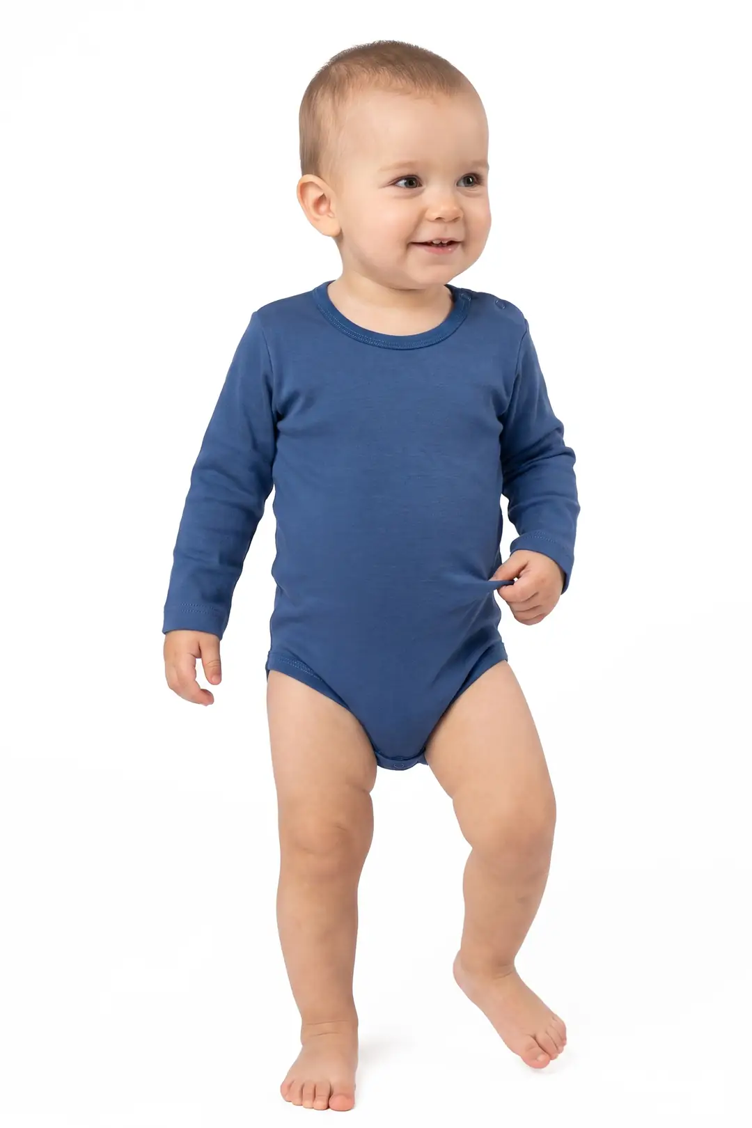 Erkek Bebek Yuvarlak Yaka Laci Düz Çıtçıtlı Body Zıbın