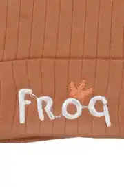 Erkek Bebek Kiremit Beyaz Frog Nakışlı Kulaklı Bere 0-12 Ay 2