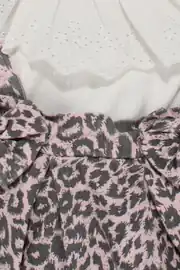 Kız Çocuk Beyaz Pembe Leopar Desenli Fiyonklu Kot Salopet Jile Elbise 6