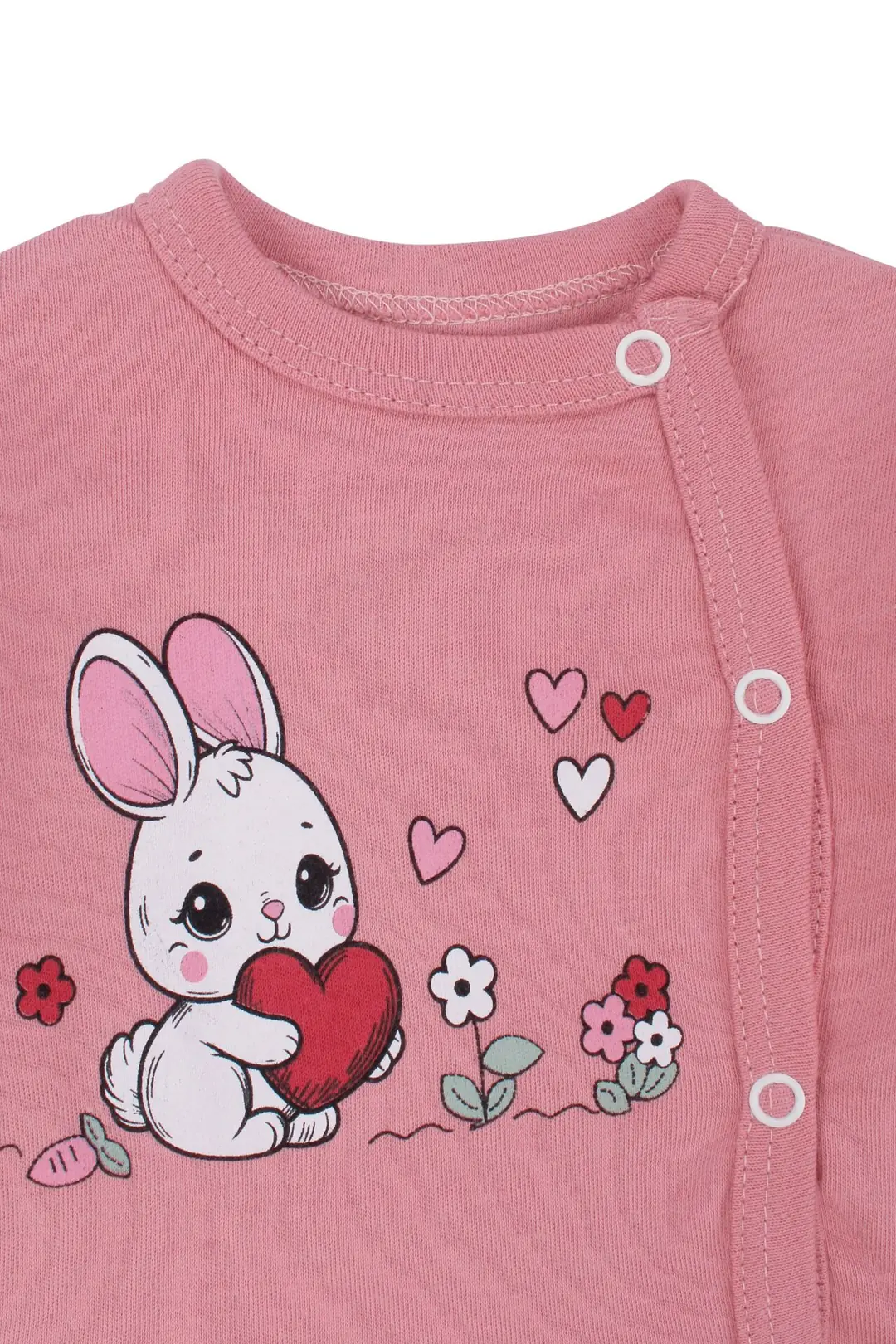 Kız Bebek Pembe Tavşan Baskılı Fırfırlı Patikli Pijama Takımı 0-3 Ay 5