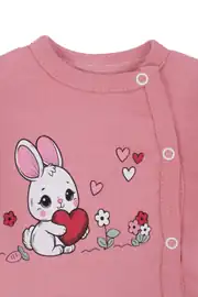 Kız Bebek Pembe Tavşan Baskılı Fırfırlı Patikli Pijama Takımı 0-3 Ay 5