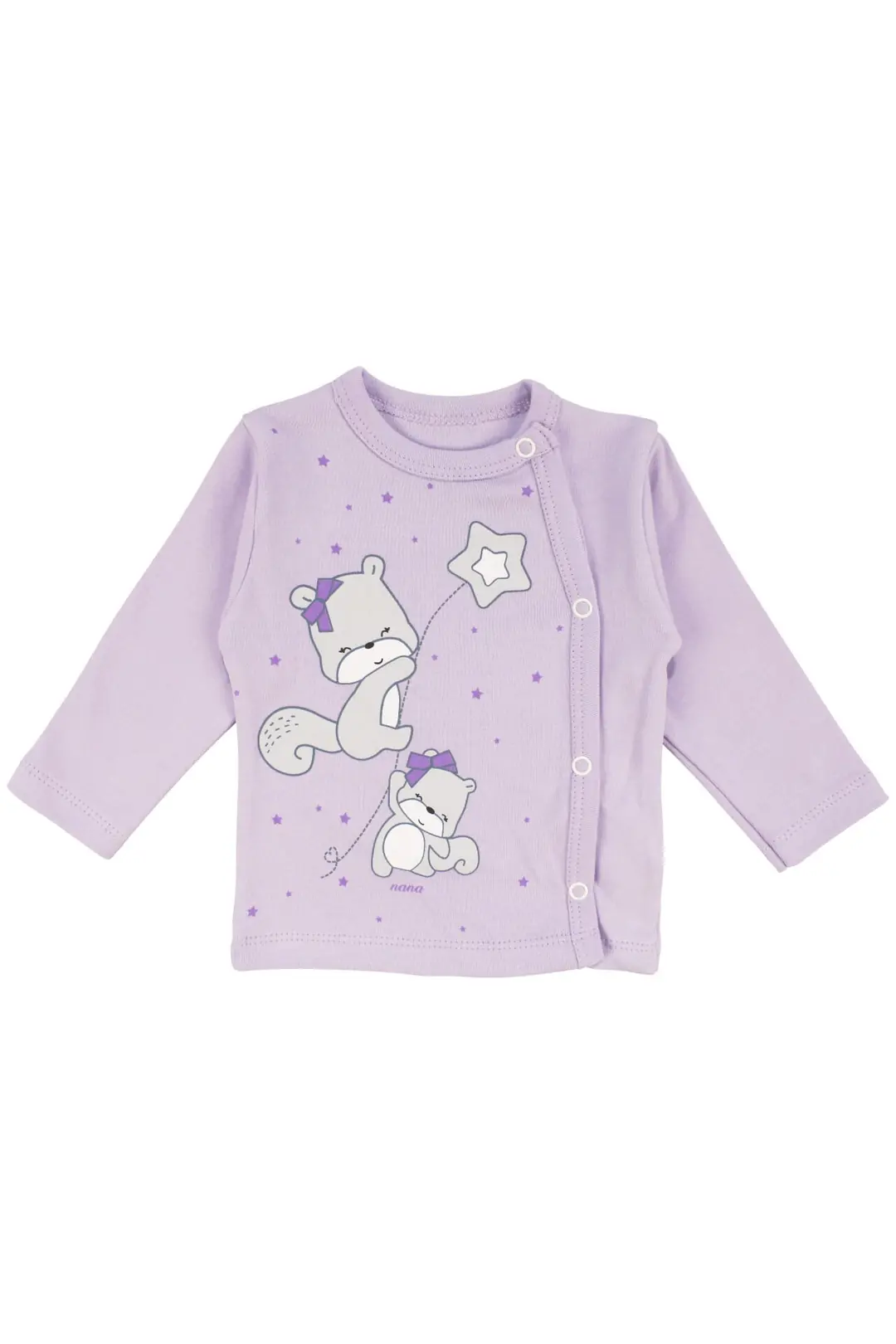 Kız Bebek Lila Yıldızlı Ayıcık Baskılı Patikli Pijama Takımı 0-3 Ay 2