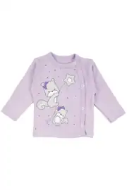 Kız Bebek Lila Yıldızlı Ayıcık Baskılı Patikli Pijama Takımı 0-3 Ay 2