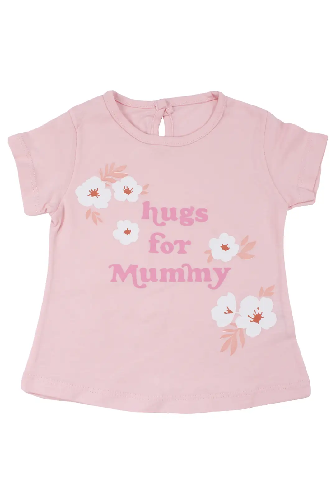 Kız Bebek Ekru Pembe Hugs For Mommy Çiçek Baskılı Şortl 2'li Takım 3