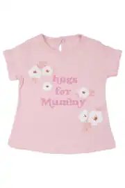 Kız Bebek Ekru Pembe Hugs For Mommy Çiçek Baskılı Şortl 2'li Takım 3