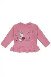 Kız Bebek Pembe Tavşan Baskılı Fırfırlı Patikli Pijama Takımı 0-3 Ay 2