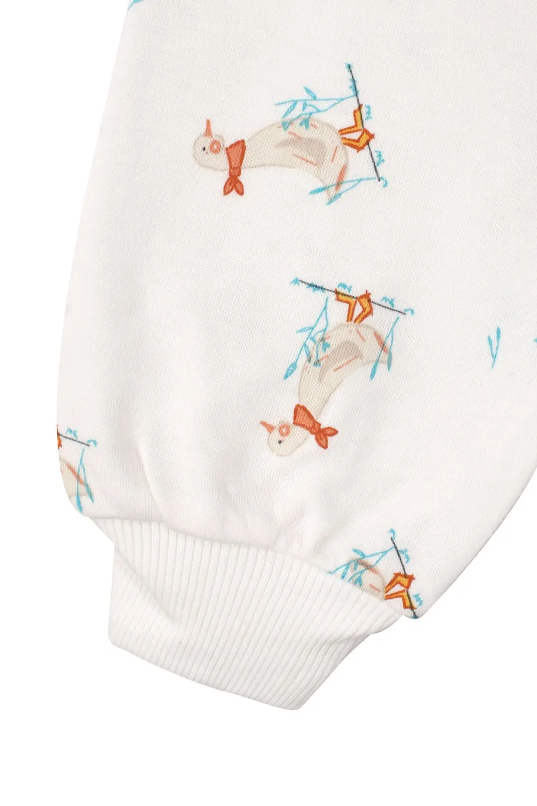 Unisex Ekru Ördek Desenli Çıtçıtlı Pijama Takımı 7