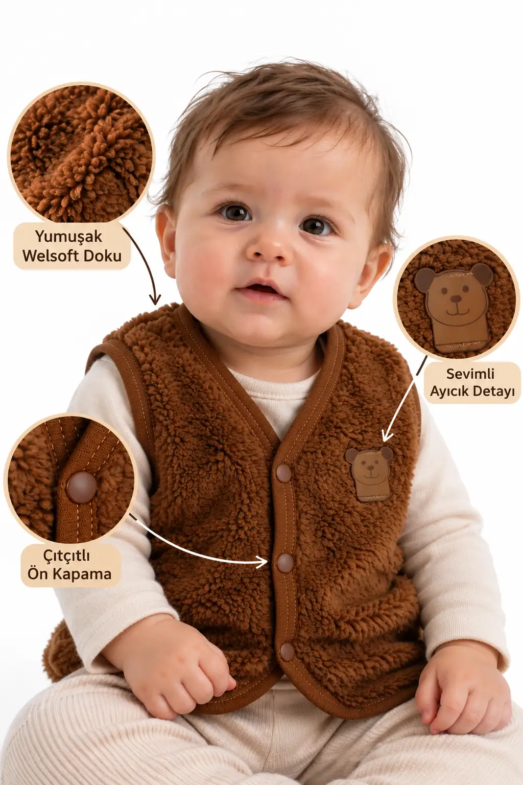 Unisex Kahverengi Welsoft Yelek