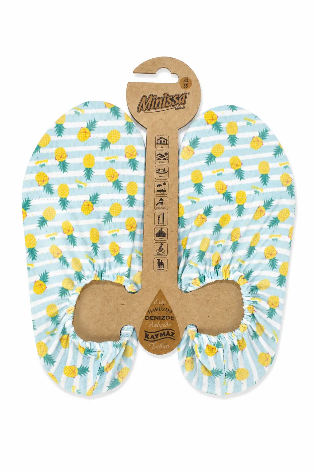 Unisex Mavi Sarı Ananas Desenli Havuz/Deniz Patik Ayakkabı 33-35 Numara