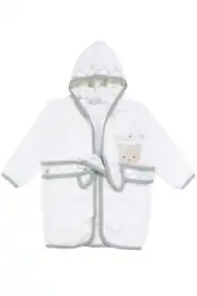 Erkek Bebek Beyaz Yeşil Man Ayılı Nakışlı Havlu Bornoz Set 3