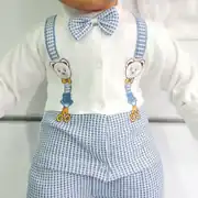 Ayıcık Askılı Papyonlu Mavi 5 li Erkek Bebek Hastane Çıkış Seti 2