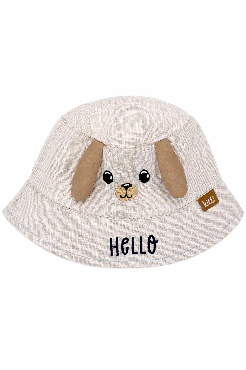 Erkek Bebek Kahve Hello Yazılı Köpekli Kulaklı Fötr Şapka 0-18 Ay
