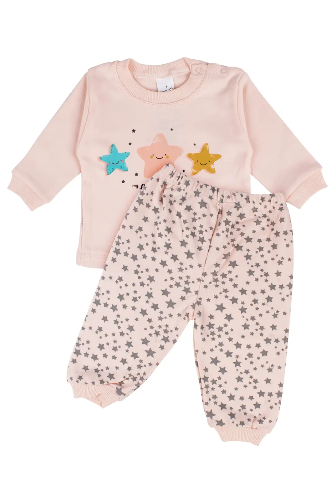 Kız Bebek Somon Yıldızlı Pijama Takımı