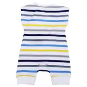 Erkek Bebek Sarı Mavi Çizgili Cool Yazılı Alttan Çıt Çıtlı Tulum 2