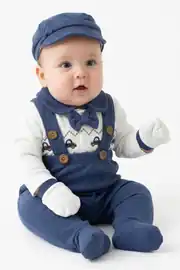 Erkek Bebek Beyaz Laci Araba Desenli Bebe Yakalı 5'li Hastane Çıkış Seti 1