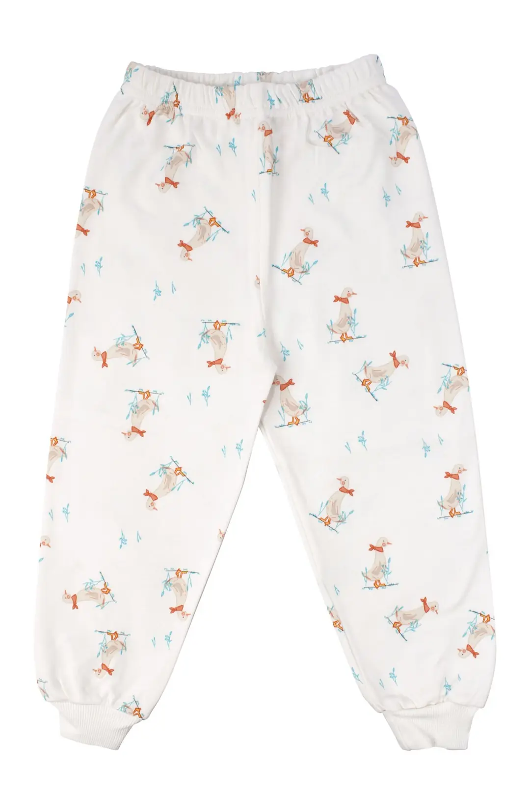 Unisex Ekru Ördek Desenli Çıtçıtlı Pijama Takımı 3