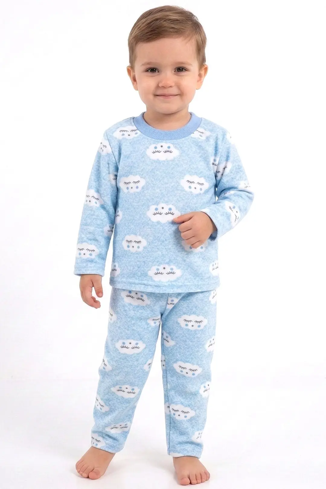 Erkek Bebek Bulut Desenli Alt Üst Mavi 2'li Pijama Takım