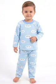 Erkek Bebek Bulut Desenli Alt Üst Mavi 2'li Pijama Takım 1