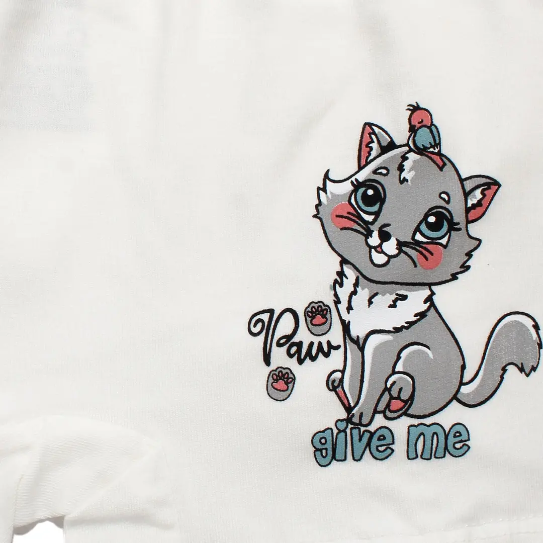 Kız Çocuk Beyaz Kedi Baskılı Düz Boxer 4-5 Yaş 2