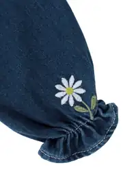 Kız Çocuk Laci Papatya Nakışlı Tokalı Kot Elbise 5